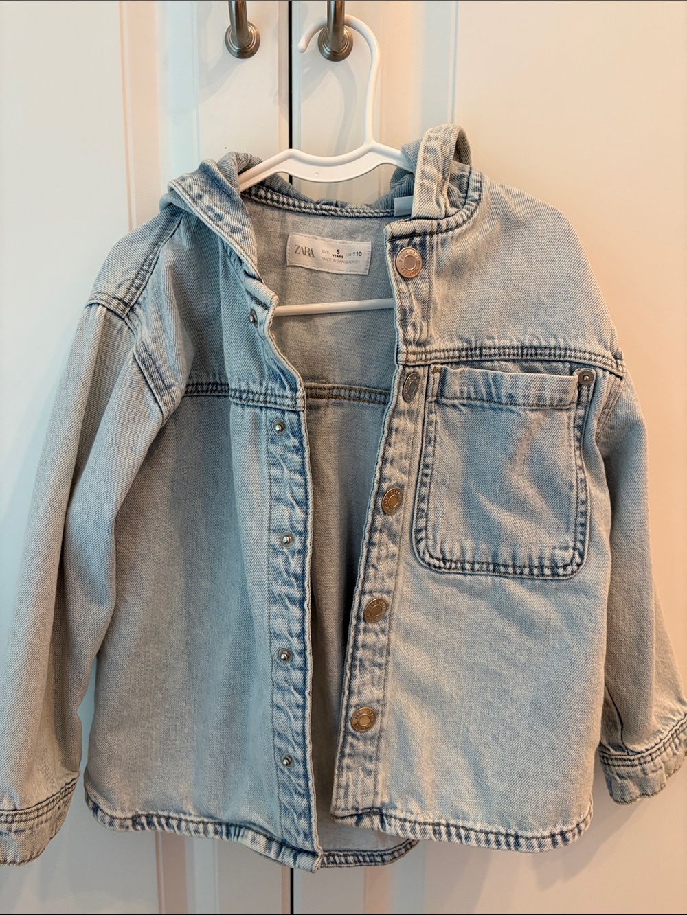 Zara Kids Washed Light Blue Denim Hooded Jacket